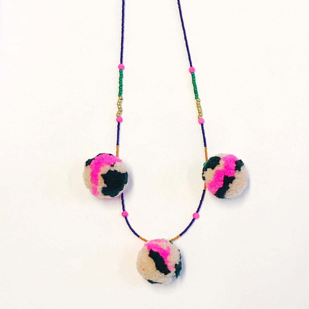 Handmade Pom Pom statement necklace